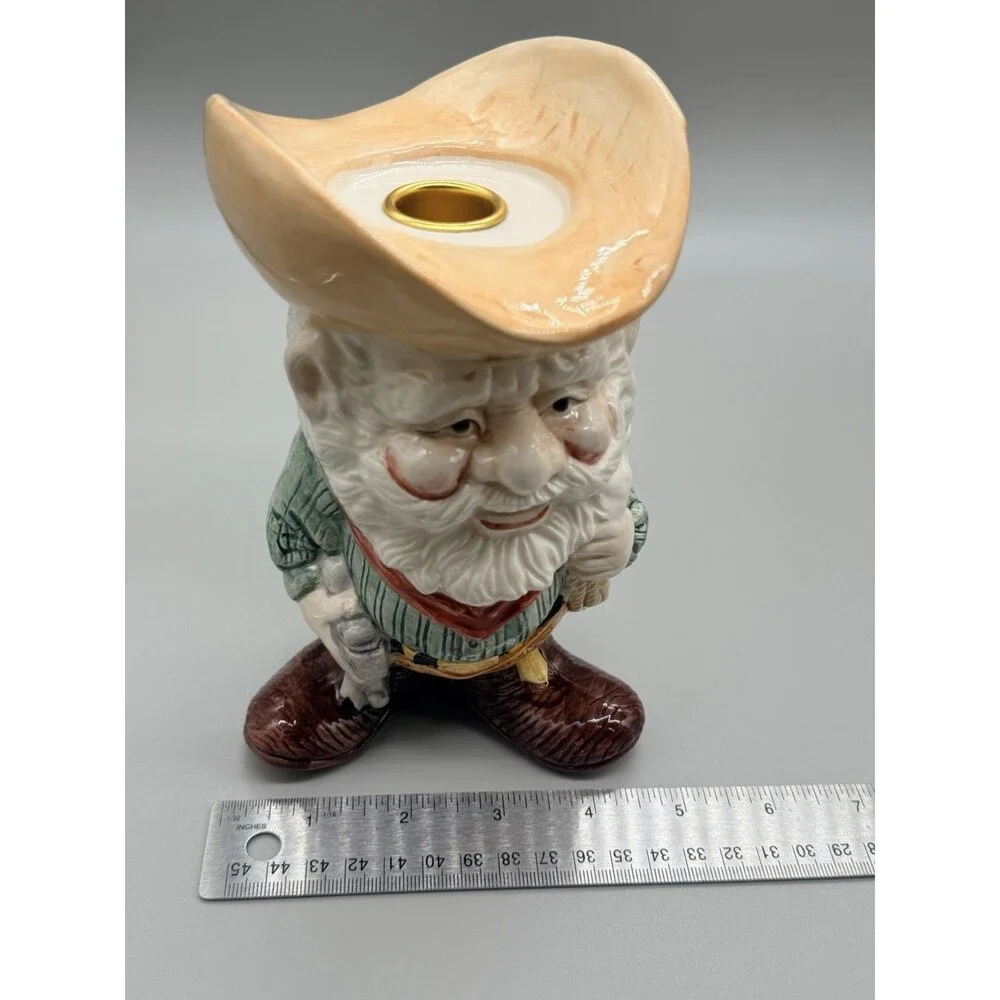 VTG 70s 80s Cowboy Gnome Candlestick Holder Set Anthropomorphic Western Decor